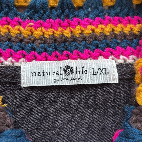 Natural Life Granny Crochet Hood Sweatshirt Charcoal Gray Oversize Size L/XL - Picture 8 of 11